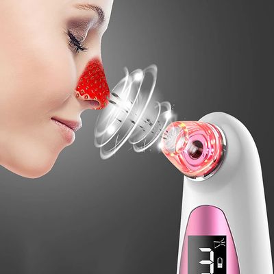 Blackhead Remover Vacuum, Red and Blue Beauty Pore Cleaner LED Display Screen USB Rechargeable Blackhead Remover, 3 Adjustable Suction Levels, 4 Replaceable Probes