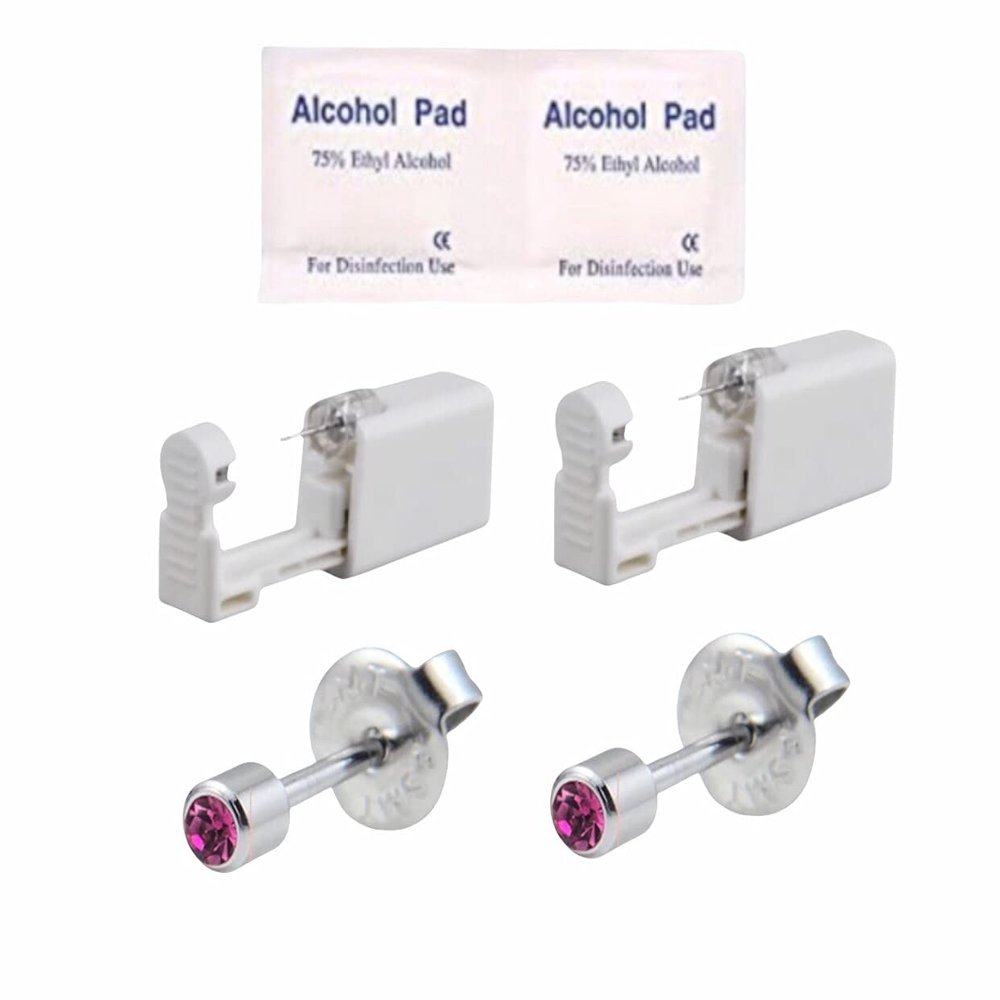 2Pcs Disposable Sterile Unit Ear Nose Stud Piercing Gun Piercer Tool Machine (3mm Mini Ruby)