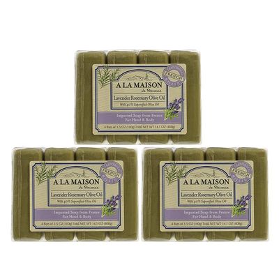 A LA MAISON Lavender Rosemary Olive Oil Bar Soap - Triple French Milled Natural Moisturizing Hand Soap Bar (12 Bars of Soap, 3.5 oz)