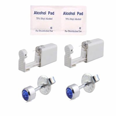 2Pcs Disposable Sterile Unit Ear Nose Stud Piercing Gun Piercer Tool Machine (4mm Sapphire)