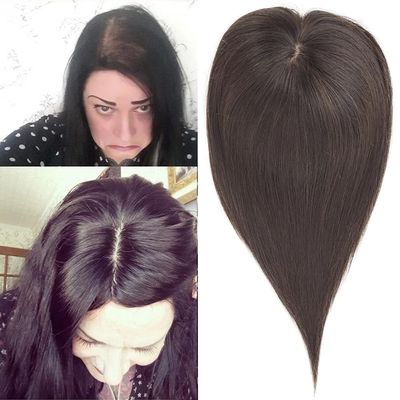 13x15 CM Straight Brazilian Remy Human Hair Topper Hand Tied Hairpiece With 1 CM PU Around Silk Base Hair Topper For Women (Natural Black, 10 inches)