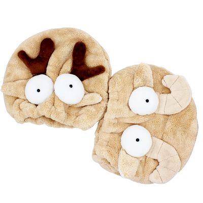 Abcsea 2-Piece Kids Hair Drying Towel Wraps - Quick Drying Hair Turbans, Caps for Kids - Elk and Sheep
