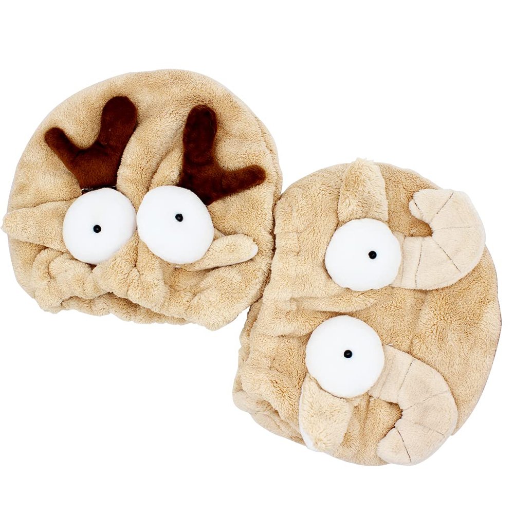 Abcsea 2-Piece Kids Hair Drying Towel Wraps - Quick Drying Hair Turbans, Caps for Kids - Elk and Sheep