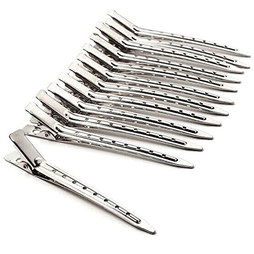 LEGORATE Alloy Steel Hair Section Dividing Clip For Hairdressing Styling Accessories, For Unisex Hair Clip Steel Silver Section Pins (Set of 12 Pieces) (Hair Section Clip)