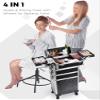 Adazzo 4 in 1 Rolling Makeup Case Cosmetic Train Case Trolley Roll Travel Box for Makeup Artist, Hairstylists, Nail Tech Makeup Cart with Key Swivel Wheels Barber Case Traveling Trunk Black view 2