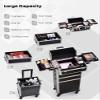 Adazzo 4 in 1 Rolling Makeup Case Cosmetic Train Case Trolley Roll Travel Box for Makeup Artist, Hairstylists, Nail Tech Makeup Cart with Key Swivel Wheels Barber Case Traveling Trunk Black view 3