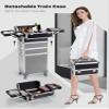 Adazzo 4 in 1 Rolling Makeup Case Cosmetic Train Case Trolley Roll Travel Box for Makeup Artist, Hairstylists, Nail Tech Makeup Cart with Key Swivel Wheels Barber Case Traveling Trunk Black view 4