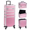 Adazzo 4 in 1 Rolling Makeup Trolley Train Case Cosmetic Suitcase, Box for Makeup Artist, Hairstylists, Nail Tech Students Barber Case with Keys Swivel Wheels - Shiny Pink view 1