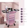 Adazzo 4 in 1 Rolling Makeup Trolley Train Case Cosmetic Suitcase, Box for Makeup Artist, Hairstylists, Nail Tech Students Barber Case with Keys Swivel Wheels - Shiny Pink view 2