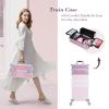 Adazzo 4 in 1 Rolling Makeup Trolley Train Case Cosmetic Suitcase, Box for Makeup Artist, Hairstylists, Nail Tech Students Barber Case with Keys Swivel Wheels - Shiny Pink view 3