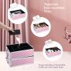 Adazzo 4 in 1 Rolling Makeup Trolley Train Case Cosmetic Suitcase, Box for Makeup Artist, Hairstylists, Nail Tech Students Barber Case with Keys Swivel Wheels - Shiny Pink view 4