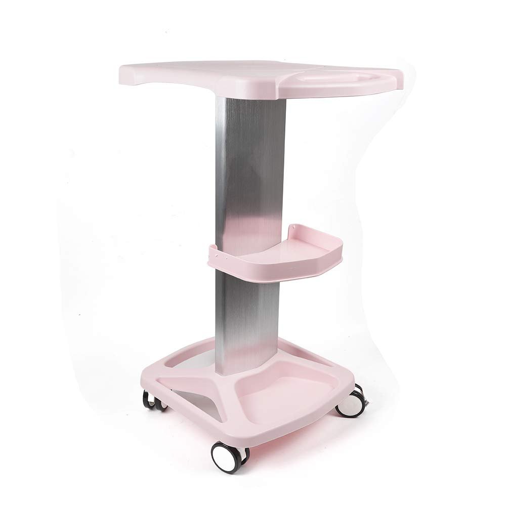 Beauty Salon Trolley Cart Aluminum Alloy Hair Salon Mobile Cart Rolling Cart Beauty Equipment Holder Stand(Pink)
