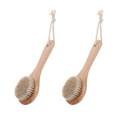 2pcs Bath Brush Dry Brush Exfoliation exfoliating Body Brush Massage Cleaning Bath exfoliator Towel loofah Bath Scrubber Bathroom Massage Towel Pig Hair Long Handle