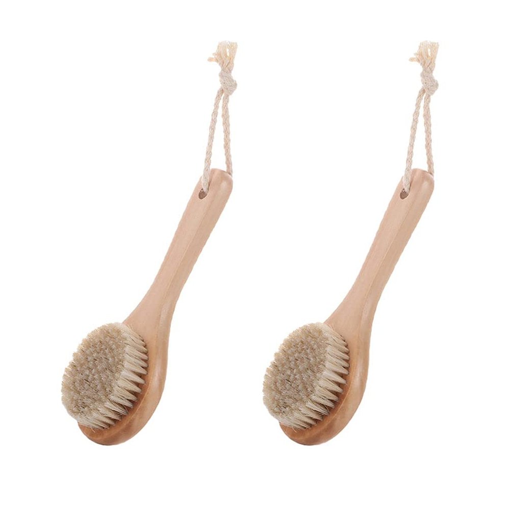 2pcs Bath Brush Dry Brush Exfoliation exfoliating Body Brush Massage Cleaning Bath exfoliator Towel loofah Bath Scrubber Bathroom Massage Towel Pig Hair Long Handle