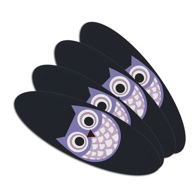 Cute Purple Owl Double-Sided Oval Nail File Emery Board Set 4 Pack