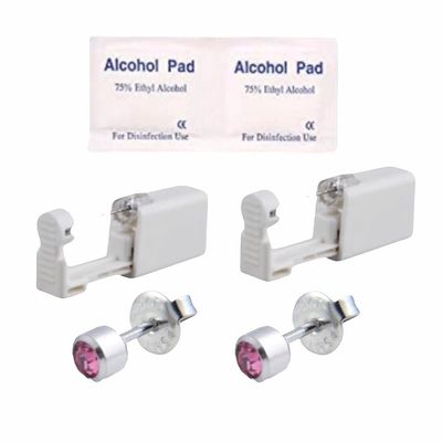 2Pcs Disposable Sterile Unit Ear Nose Stud Piercing Gun Piercer Tool Machine (4mm 222 Pink CZ)