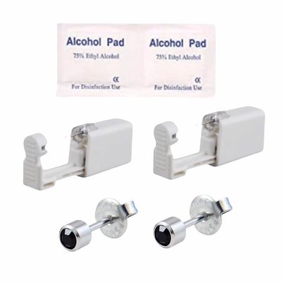 2Pcs Disposable Sterile Unit Ear Nose Stud Piercing Gun Piercer Tool Machine (4mm 225 Black Zircon)