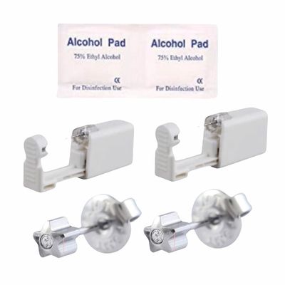 2Pcs Disposable Sterile Unit Ear Nose Stud Piercing Gun Piercer Tool Machine (4mm 227 Star Clear CZ)