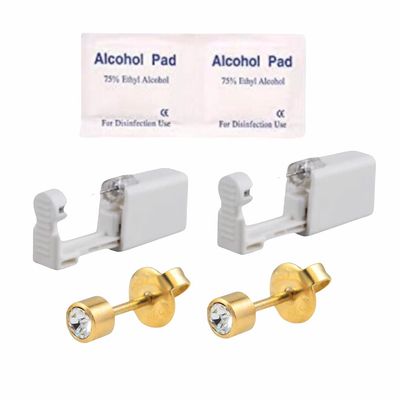 2Pcs Disposable Sterile Unit Ear Nose Stud Piercing Gun Piercer Tool Machine (4mm 231 Gold Plated Clear CZ)