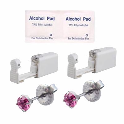 2Pcs Disposable Sterile Unit Ear Nose Stud Piercing Gun Piercer Tool Machine (4mm 272 Four-claw Created Rose Crystal)