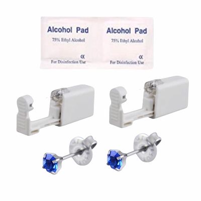 2Pcs Disposable Sterile Unit Ear Nose Stud Piercing Gun Piercer Tool Machine (4mm 274 Four-claw Created Sapphire)