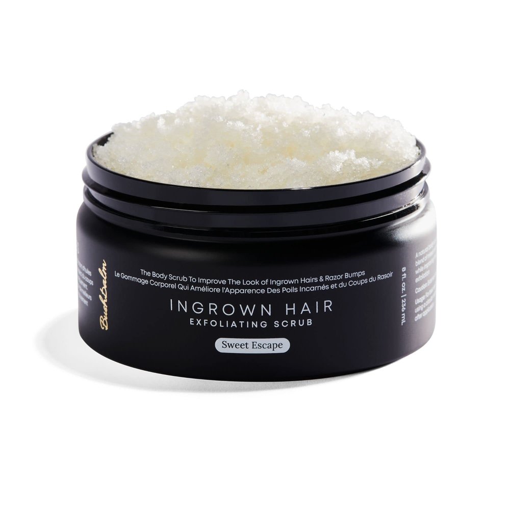 Bushbalm Ingrown Hair Exfoliating Scrub  Pre-Shave Sugar Scrub for Ingrown Hairs, Razor Bumps & Dry Skin  Gently Buffs & Soothes Sensitive Skin - Sweet Escape 236 ml