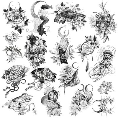 16 Sheets tattoo kit, Large Temporary Tattoos for women and men,Sexy 3D Realistic Flower Stickers Waterproof Mermaid Whale Fox Tiger Cupid Arrow tattoofake tattoo women | roarhowl