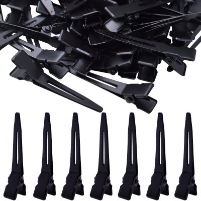 100pcs Black Single Prong Curl Clips Metal Alligator Hair Pins Styling Clips for Women Men Hair Extensions Salon Haircut, 4.5 cm x 0.8 cm