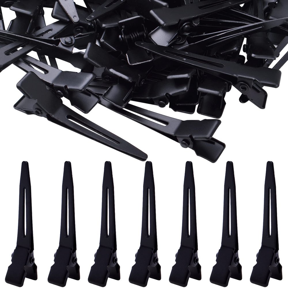 100pcs Black Single Prong Curl Clips Metal Alligator Hair Pins Styling Clips for Women Men Hair Extensions Salon Haircut, 4.5 cm x 0.8 cm