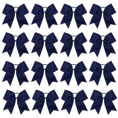 16PCS 8" Large Cheer Hair Bows Ponytail Holder Elastic Band Handmade for Cheerleading Teen Girls College Sports (16 Pcs) (Navy)