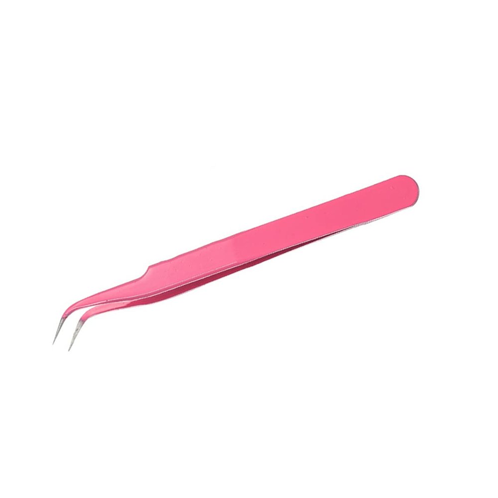Eyelash Extension Tweezers ESD-15 Stainless Steel Tweezers, Used for Eyelash Extension, Manual Calibration Elbow Tweezers (Dark Pink) 1pcs