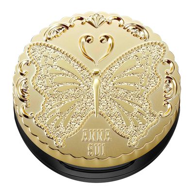 ANNA SUI Loose Face Powder, Mini Compact Only, Refill Sold Separately, With Puff and Lid decorated with Anna Sui's icon Butterfly Motif, 01 Gold