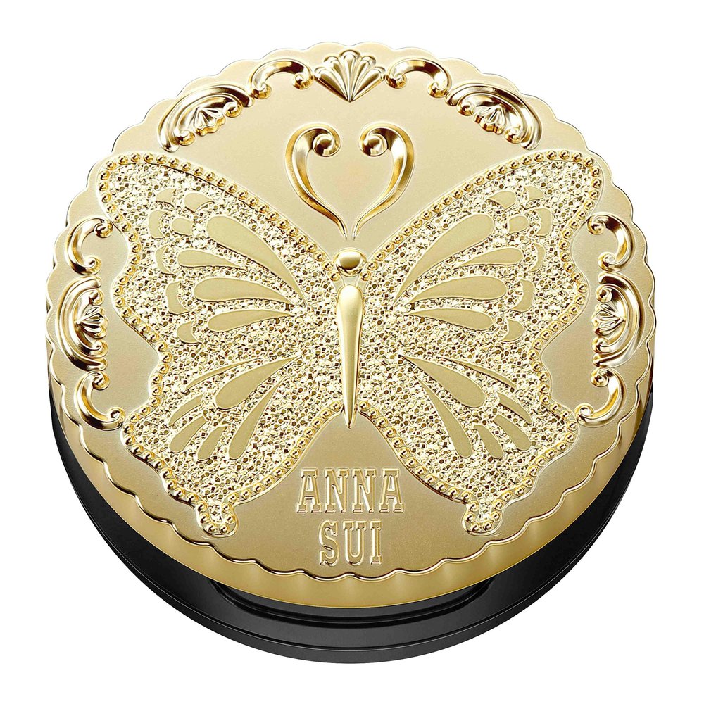 ANNA SUI Loose Face Powder, Mini Compact Only, Refill Sold Separately, With Puff and Lid decorated with Anna Sui's icon Butterfly Motif, 01 Gold