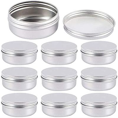 10 PCS 1.7oz/3.4oz Aluminum Tin Jars,Mini Screw Top Metal Cans Round Cosmetic Sample Jar with Lids Cosmetic Containers for Lip Balm,Cosmetic,Candy,Jewelry,Tea,DIY Crafts (100/3.4oz)