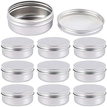 10 PCS 1.7oz/3.4oz Aluminum Tin Jars,Mini Screw Top Metal Cans Round Cosmetic Sample Jar with Lids Cosmetic Containers for Lip Balm,Cosmetic,Candy,Jewelry,Tea,DIY Crafts (100/3.4oz)