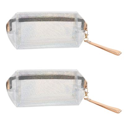 Cabilock 2pcs Transparent Glitter Cosmetic Bag Portable Travel Toiletry Storage for Makeup Essentials Design Silver for Travel and Business Trips