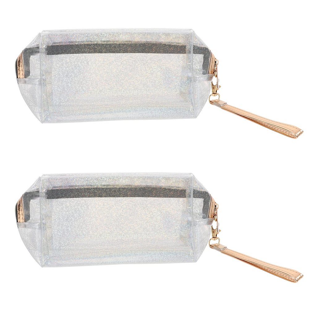 Cabilock 2pcs Transparent Glitter Cosmetic Bag Portable Travel Toiletry Storage for Makeup Essentials Design Silver for Travel and Business Trips