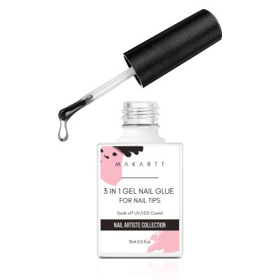 Makartt Gel Nail Glue: 3 in 1 Nail Glue for Acrylic Nails Extension Super Strong Adhesive Bond Long Lasting Brush on Glues for Tips, Base Coat & Slip Solution, & Stick Rhinestone, Curing Needed, 15ml