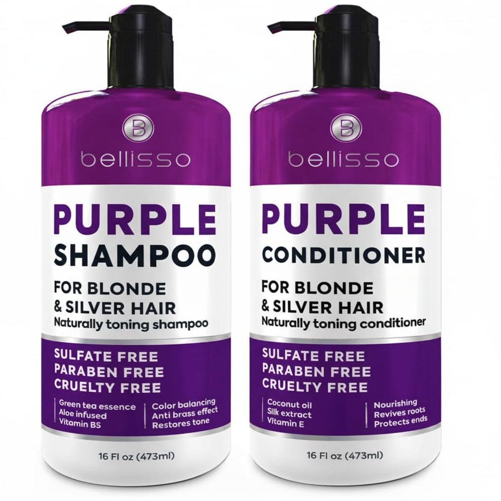 Purple Shampoo and Conditioner Set for Platinum Blonde, Silver, Light, Bleached and Grey Hair - Sulfate and Paraben Free Professional Salon Grade Toner (2 x 16.9 fl oz) for Women and Men