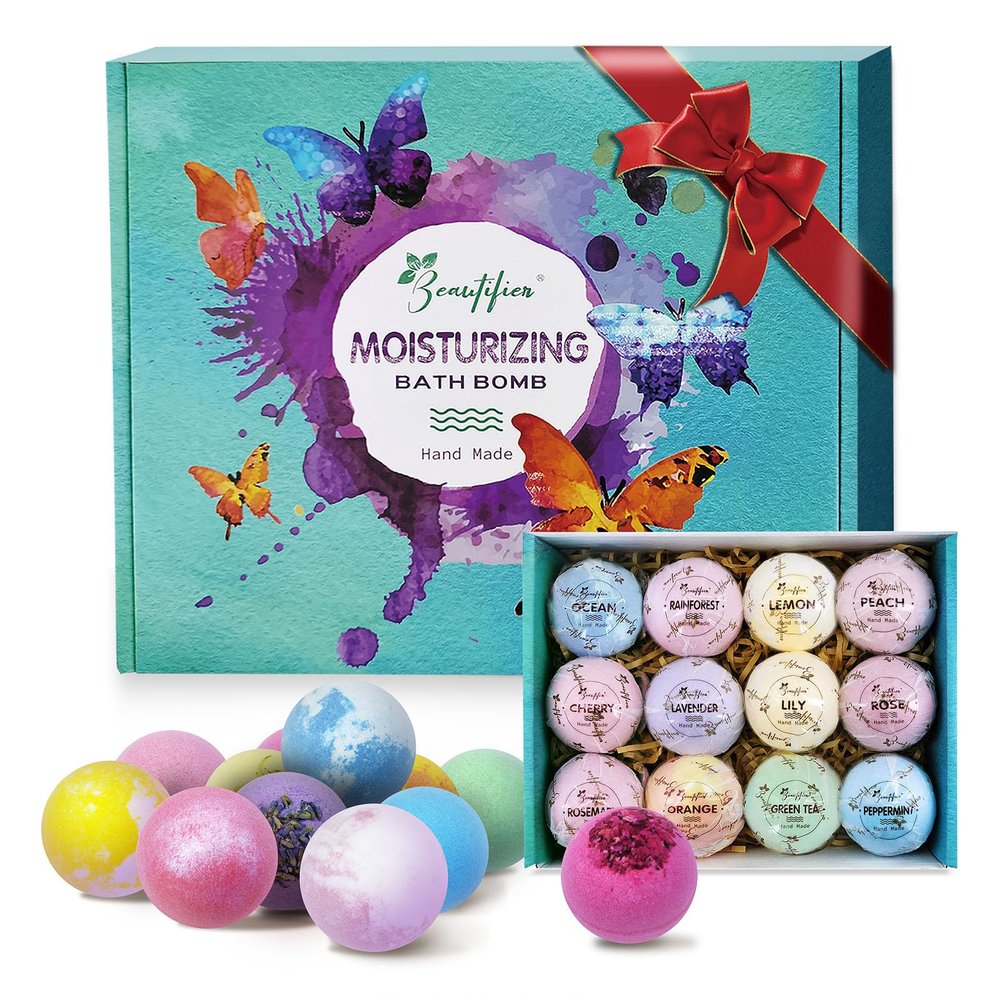 Beautifier Life Dry Skin Moisturizer Bath Bombs Gift Set 12, with Relaxing Scents Made from Essential Oils for Bubble and Spa Bath, Handmade Christmas Gifts for Her/Him, Wife, Girlfriend