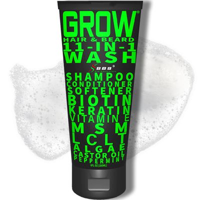 Beard Wash Shampoo & Conditioner 11-in-1  GROW Hair & Beard Growth Wash with Biotin, Castor Oil, Peppermint & Keratin  Supports Thicker Hair & Beard Growth