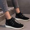 oiangi Women's Sport Shoes Lace-Up Wild Round Toe Retro Flock Solid Color Casual Sneakers Comfortable Casual Walking Shoes view 2