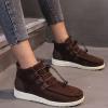 oiangi Women's Sport Shoes Lace-Up Wild Round Toe Retro Flock Solid Color Casual Sneakers Comfortable Casual Walking Shoes view 2