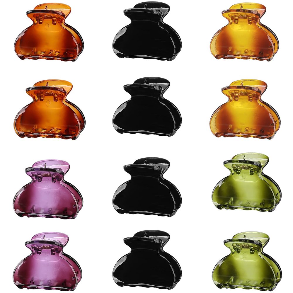 12 Pack Small Hair Clips Hair Claw for Women Thin Fine Short Hair, 1.5 Inch Lolalet Cute Medium Size Jaw Clips Acrylic No Slip Hair Clamps Mini Banana Clips for Girls Kids -Style A