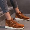 oiangi Women's Sport Shoes Lace-Up Wild Round Toe Retro Flock Solid Color Casual Sneakers Comfortable Casual Walking Shoes view 2