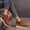 oiangi Women's Sport Shoes Lace-Up Wild Round Toe Retro Flock Solid Color Casual Sneakers Comfortable Casual Walking Shoes view 4
