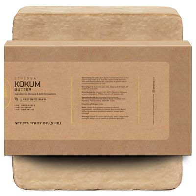 ETHERVA Raw Kokum Butter | Truly Raw Unrefined | Non-Deodorized & Unbleached | Strong Natural Scent | Hard Block | Wild Grown Organic | Bulk DIY Soap Making | Thickener for Skin, Body & Hair | 11 lb