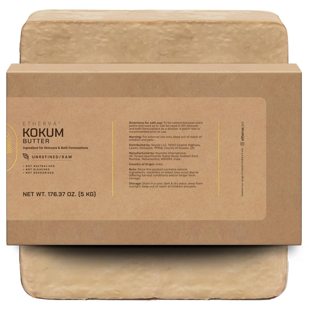 ETHERVA Raw Kokum Butter | Truly Raw Unrefined | Non-Deodorized & Unbleached | Strong Natural Scent | Hard Block | Wild Grown Organic | Bulk DIY Soap Making | Thickener for Skin, Body & Hair | 11 lb