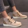 oiangi Women's Sport Shoes Lace-Up Wild Round Toe Retro Flock Solid Color Casual Sneakers Comfortable Casual Walking Shoes view 2