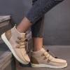 oiangi Women's Sport Shoes Lace-Up Wild Round Toe Retro Flock Solid Color Casual Sneakers Comfortable Casual Walking Shoes view 4